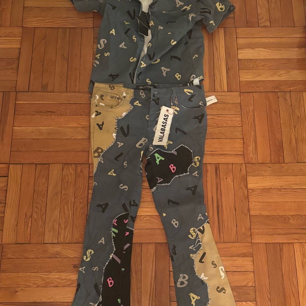 Colorful Letter Print Denim Set
